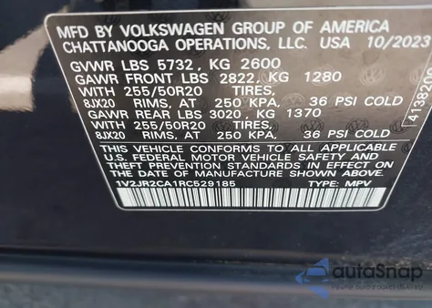 2024 Volkswagen Atlas 2.0T Se W/Technology from USA, damaged, VIN 1V2JR2CA1RC529185